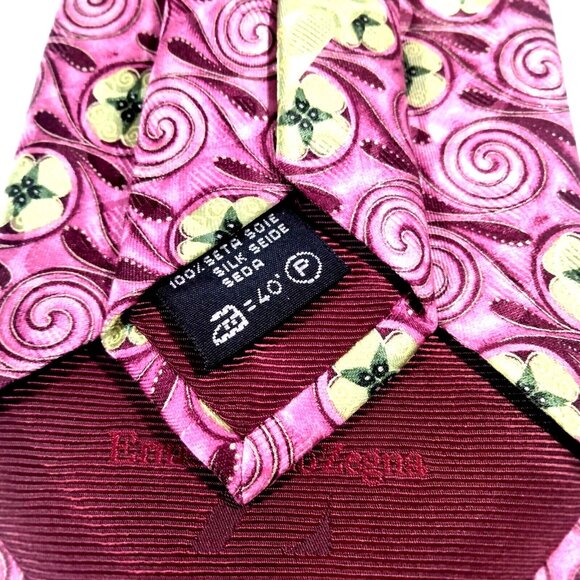 Ermenegildo Zegna abstract floral swirls pink and green 100% silk made in Italy - Picture 4 of 6